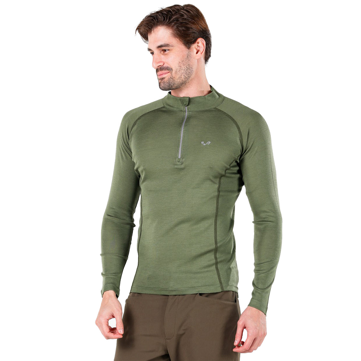 Merino Langarm in dunkelgrün und Zip