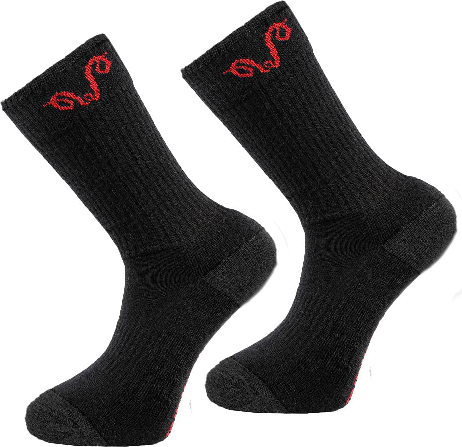 Merino Wandersocken in schwarz mit rotem Logo