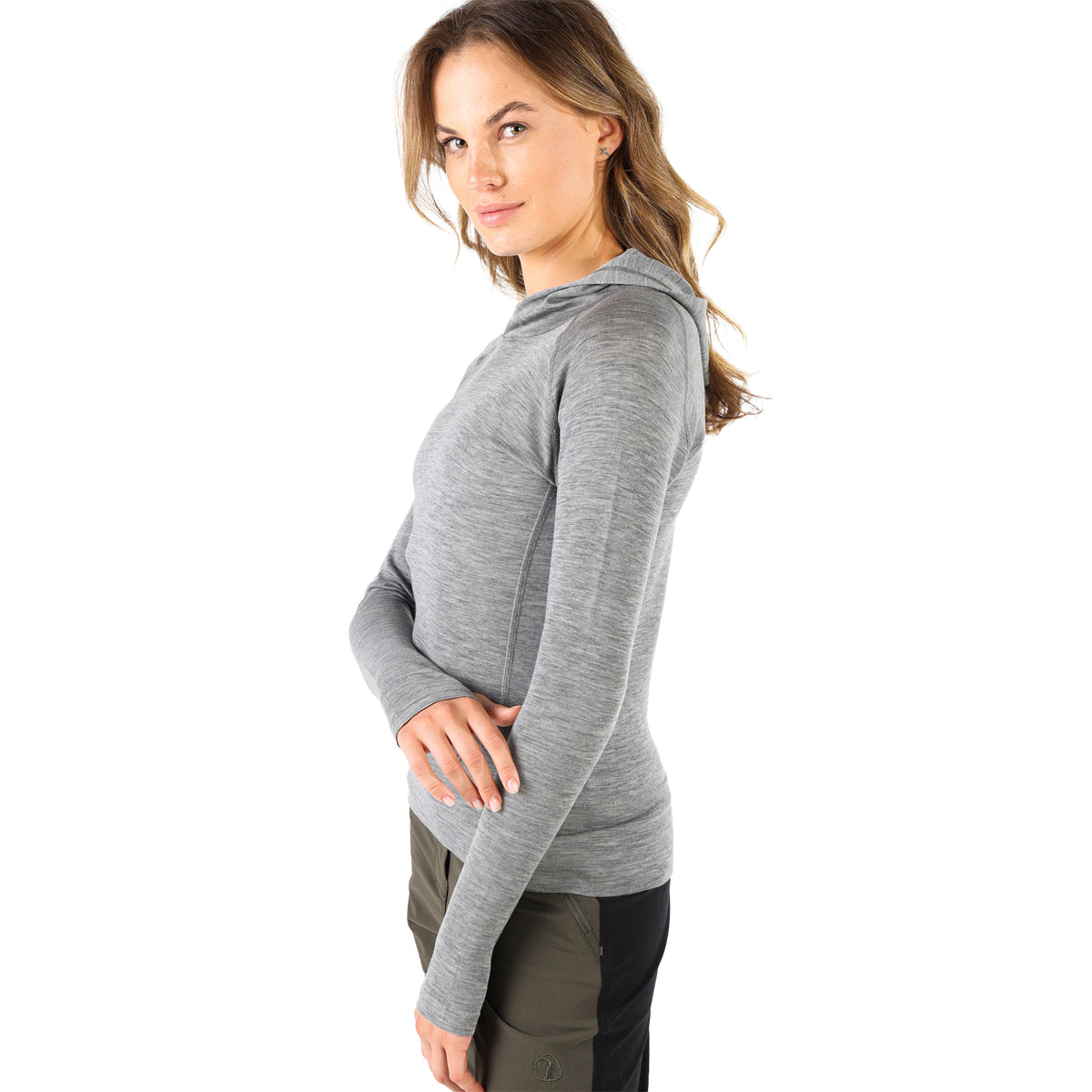 Hoodie aus Merinowolle für Damen in der Farbe Grau