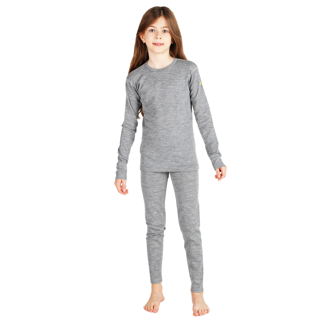 Kinderset Merinowolle Baselayer in Grau