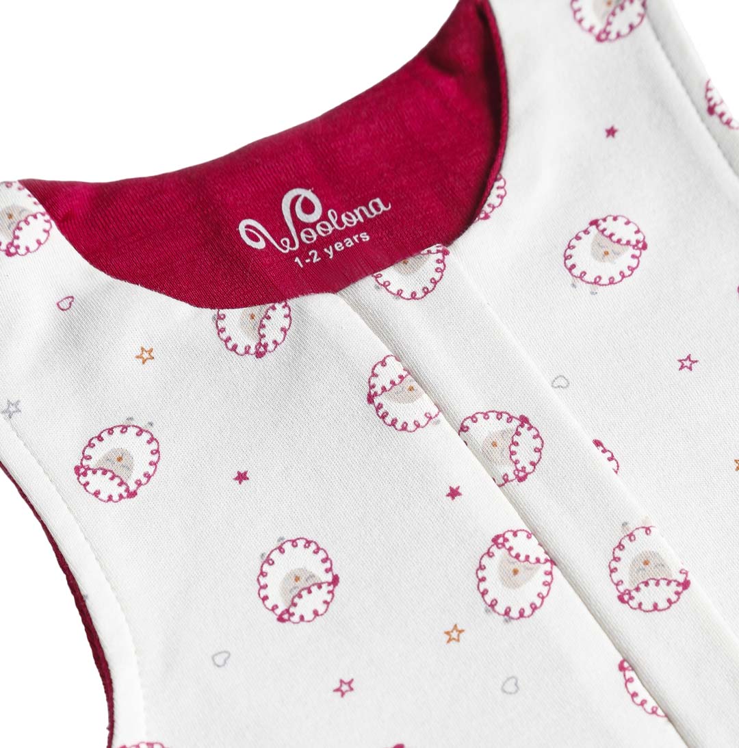 Merino Kinder Schlafsack mit Schaf motiv in der Farbe Pink
