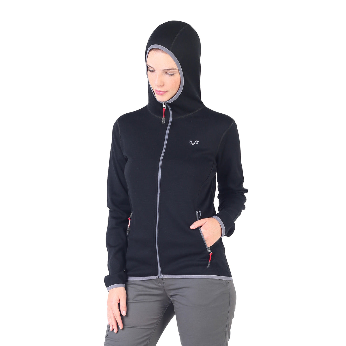 Kapuzenhoodie in schwarz und grauen Zip an den Taschen