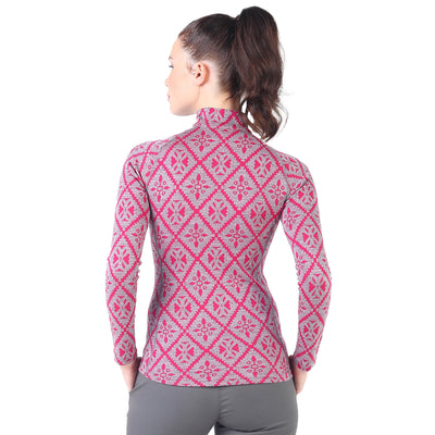 Pinkes Merino Oberteil für Damen mit Muster