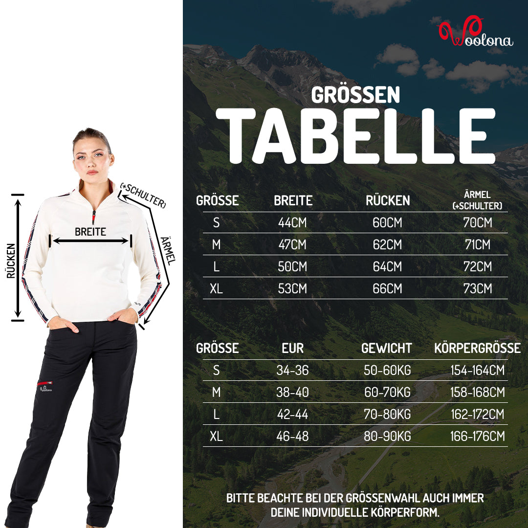 Größentabelle für Damen Strickpullover aus Merinowolle