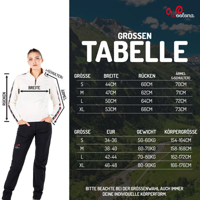Größentabelle für Damen Strickpullover aus Merinowolle
