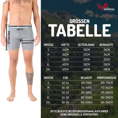 Größentabelle für Herren Boxershorts aus 100% Merinowolle

