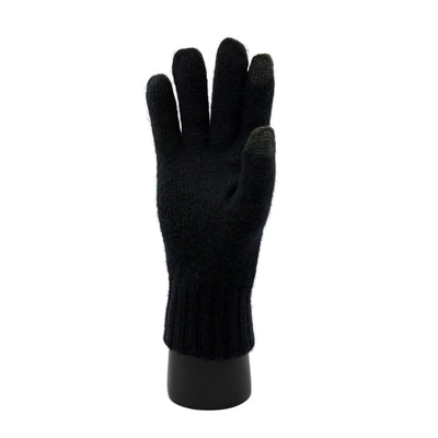 Eine Hand die ein Handschuh trägt aus Merino in Schwarz und die Innenseite zeigt