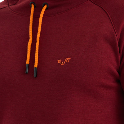Merino Hoodie in Bordeaux Rot mit Orangem Woolona Logo
