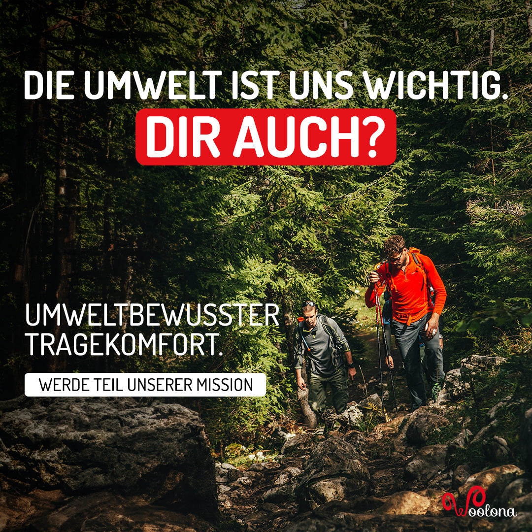 Zwei Wanderer mit umweltbewusster Merinobekleidung von Woolona