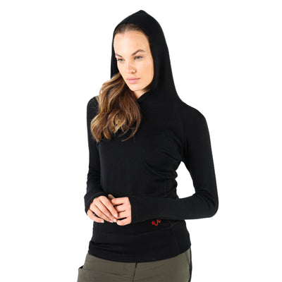 Damen Merinowolle Hoodie in schwarz