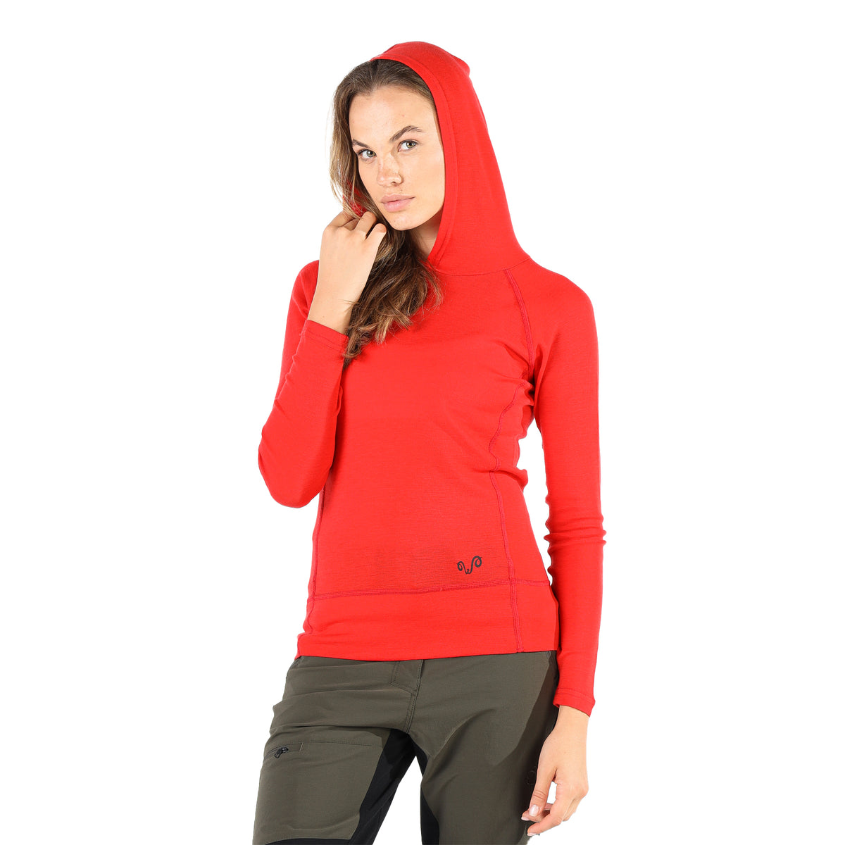 Kapuzenshirt aus 100% Merinowolle in Rot