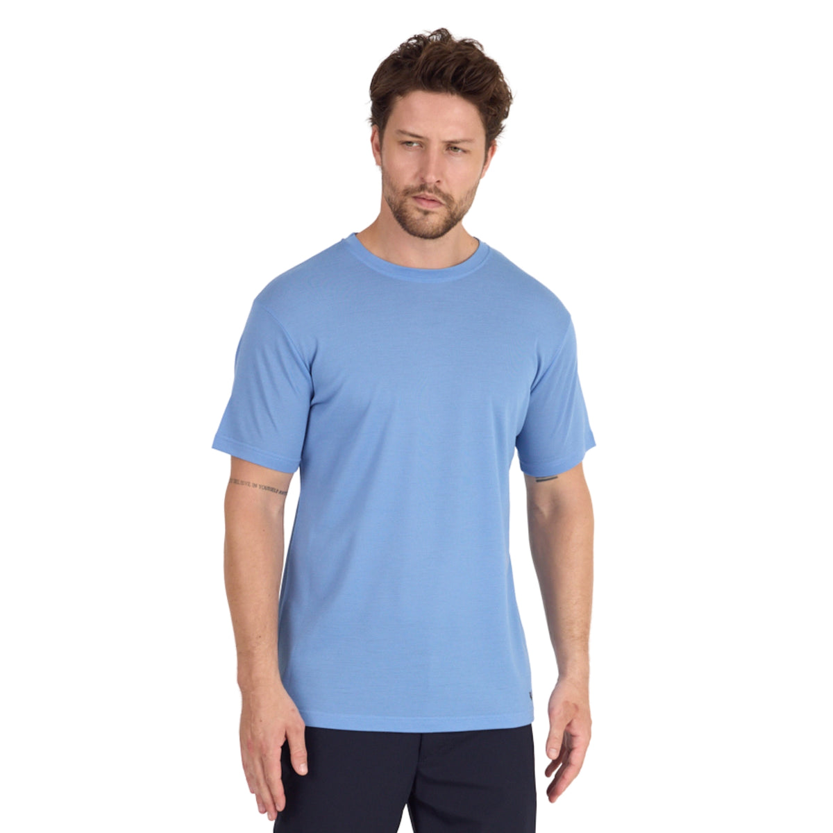 Blaues Shirt Herren aus Merinowolle im Pique-Style