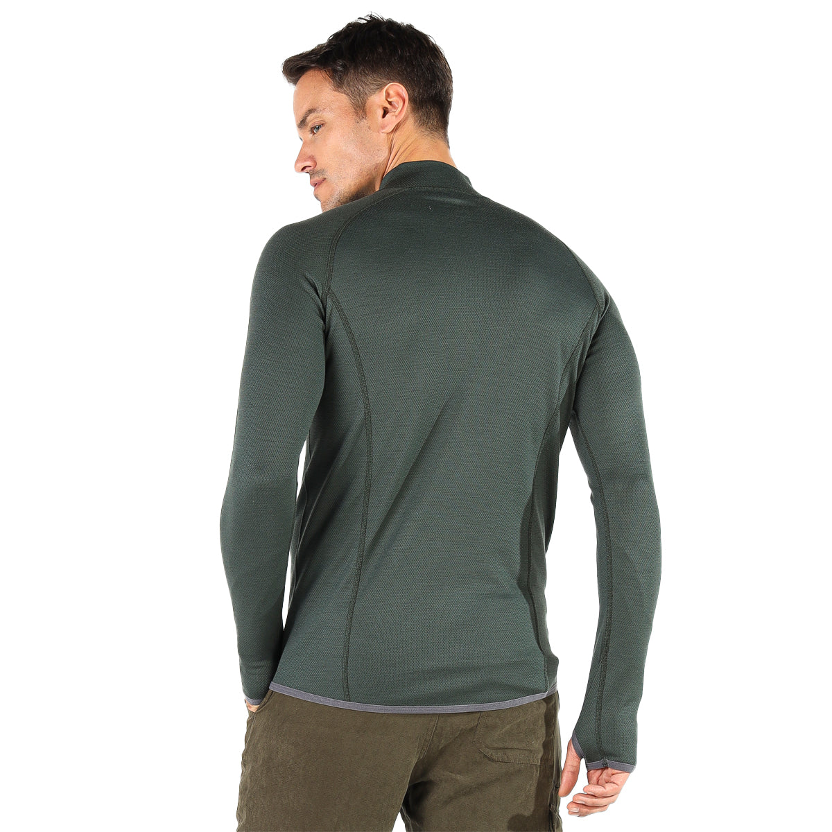 Rücken von Mann in Merinowolle Langarmshirt grün
