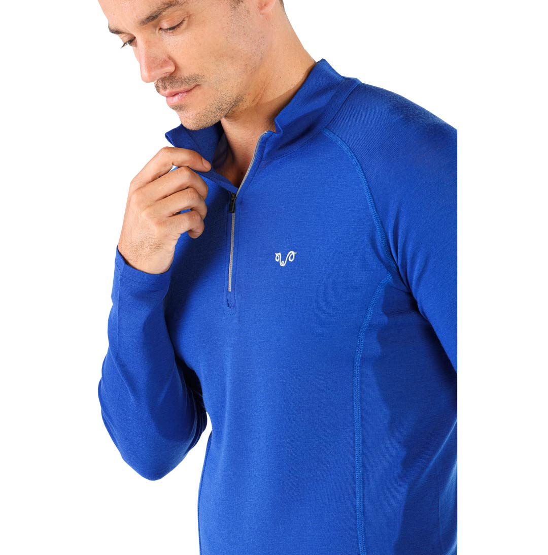 blaues Merino Langarmshirt mit Zipper Herren